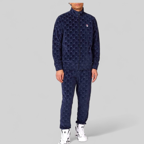 Men’s Fila Navy All Over Velour Casual Outfit Set Tracksuits NWT - Picture 1 of 2